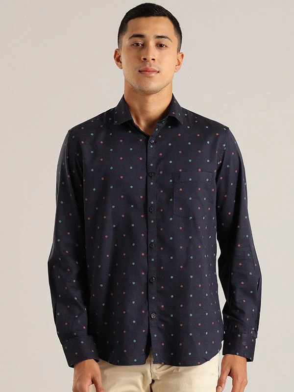 Indian Terrain Men All Over Print Dark Blue Shirt